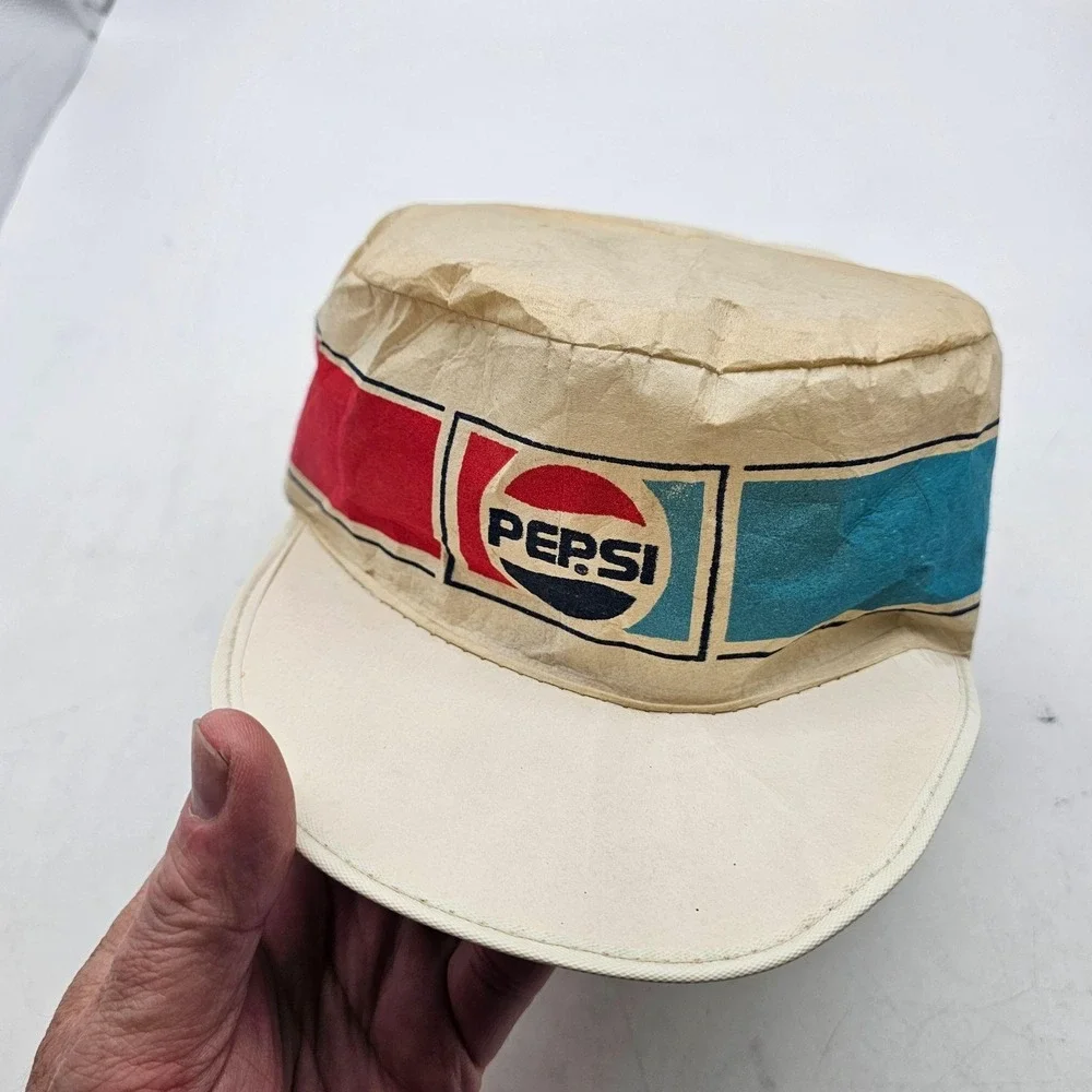 Vintage Pepsi Paper Hat Cap Red Blue White Adcap Line USA Promo Soda Pop